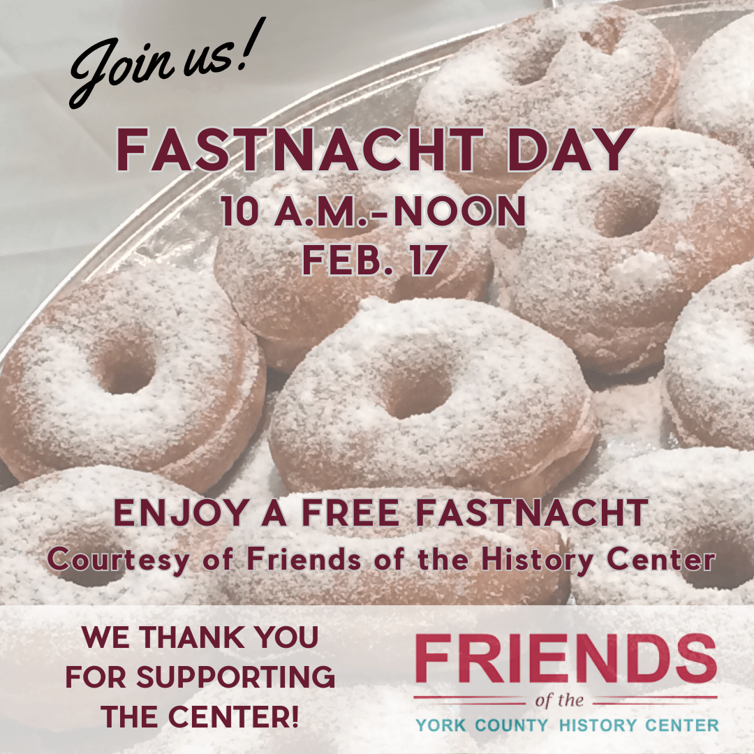 photo of a plate of powdered fastnachts with details on Fastnacht Day Feb. 17