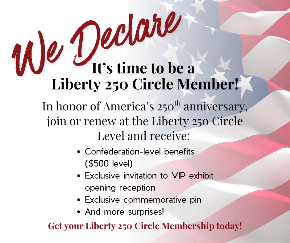 A graphic image with a flag background and details on the new Liberty 250 membership level.