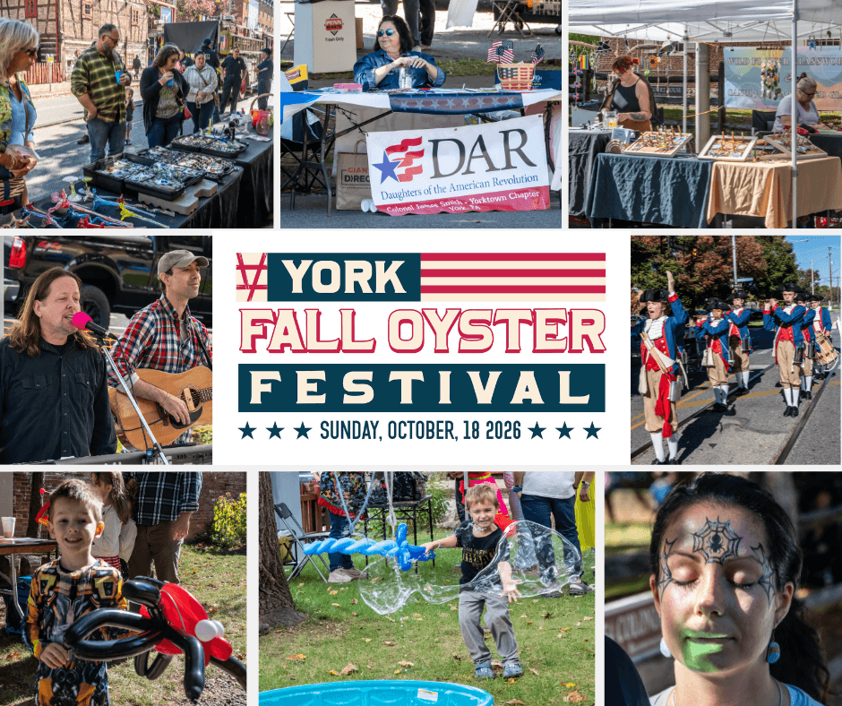 Oyster Festival logo surrounded by photos from past Oyster Festivals