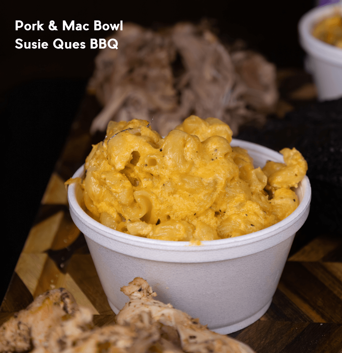 photo of Susie Ques BBQ mac & cheese and pulled pork