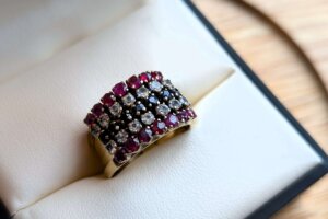 photo of a multiband gemstone ring