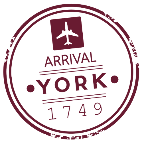 Image for History Passport sticker that says Arrival York 1749