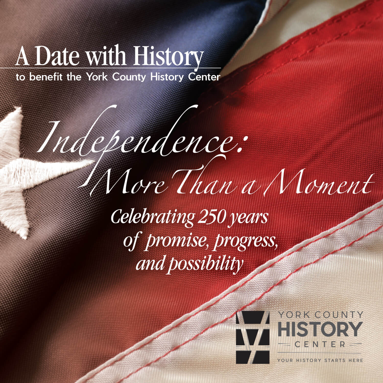 a graphic design for the 2026 A Date With History event showing a portion of an American flag with text details about the event