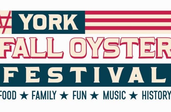 Fall Oyster Festival logo red, white and blue